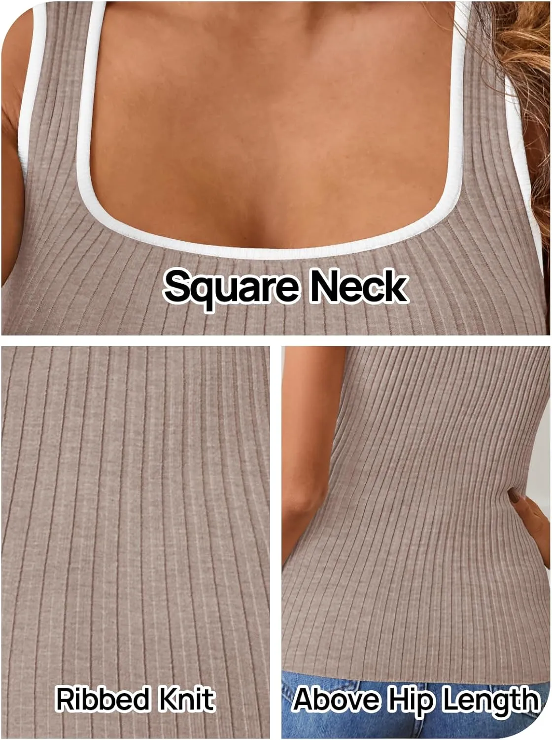 MEROKEETY Women's 2025 Sleeveless Ribbed Tank Tops Summer Square Neck Slim Fitted Color Block Basic Knit Tee Shirts