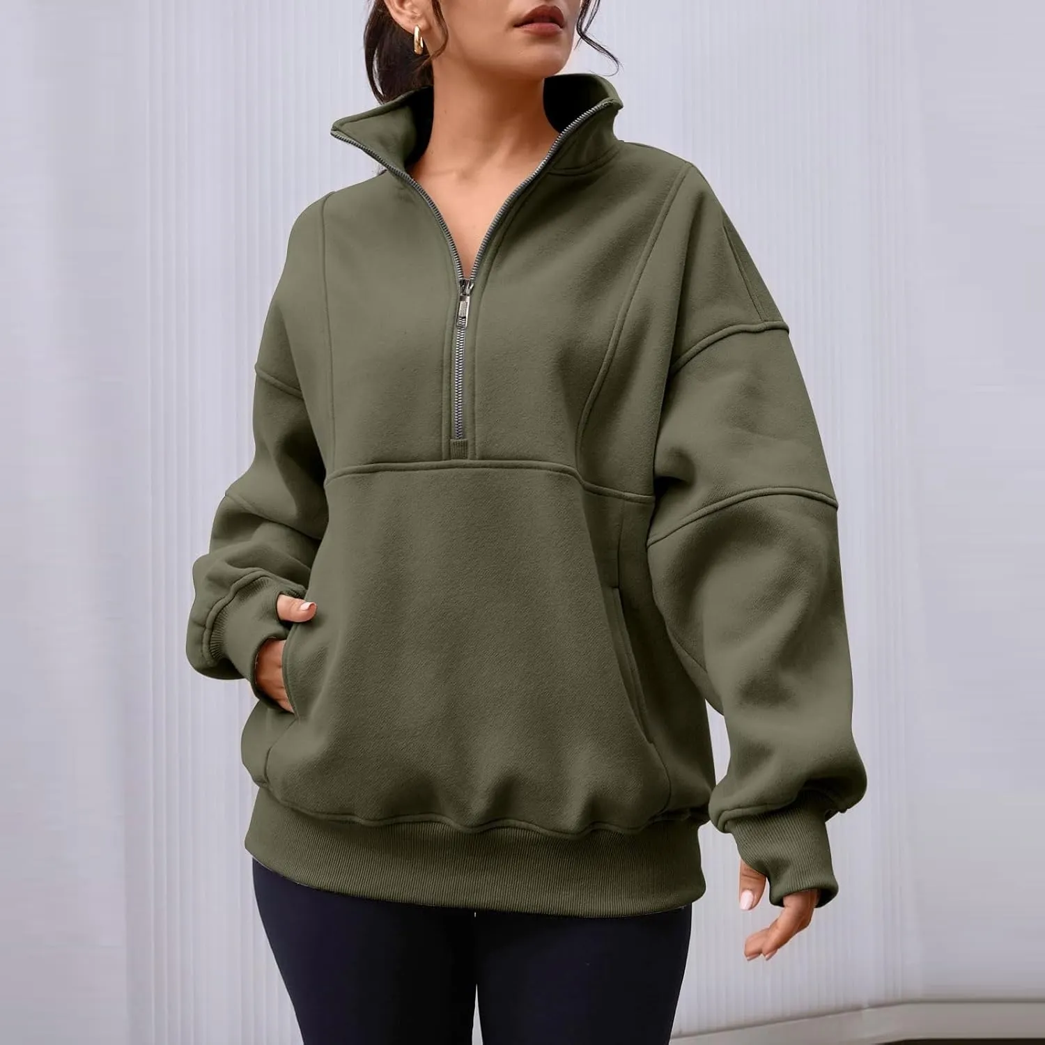 midelxp Half Zip Sweatshirt Women Fleece Oversized Hoodies Trendy Long Sleeve Quarter Zip Pullover Thumb Hole Winter Clothes