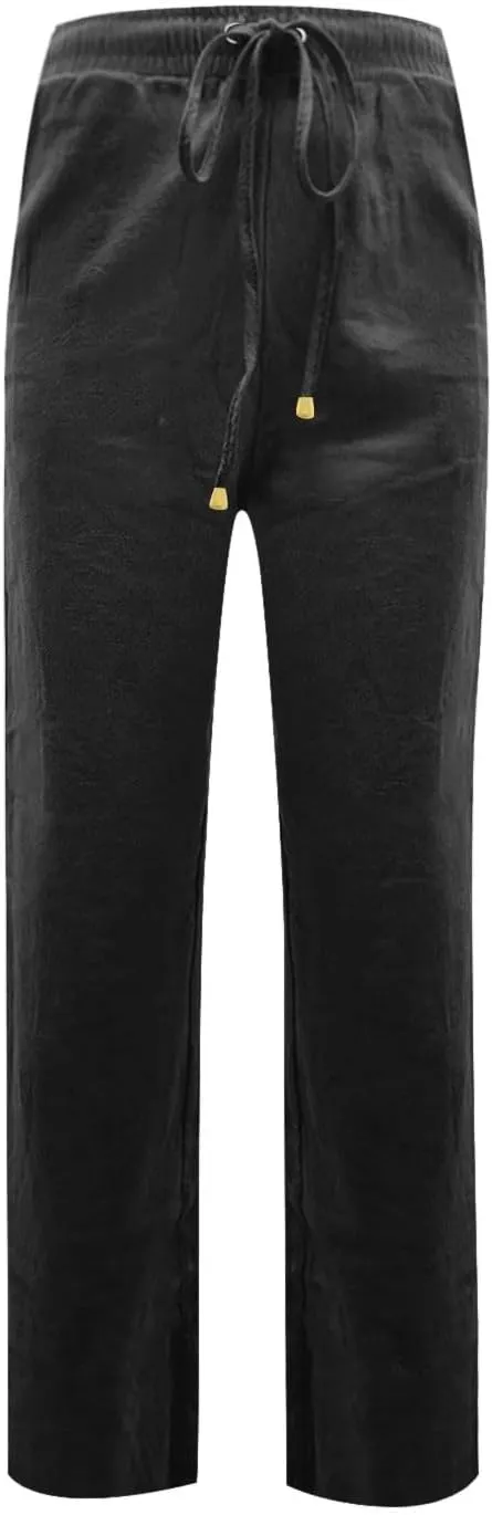 midelxp Women's Linen Pants Summer Straight Leg Lounge Trouser Pants with Pockets Comfy Drawstring High Waist Casual Pants