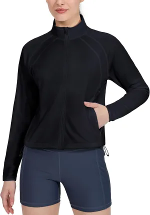 MIER Womens Athletic Jackets Light Weight Cropped Zip Up Workout Running Jacket UPF 50  Full Zip UV Shirts with Pockets