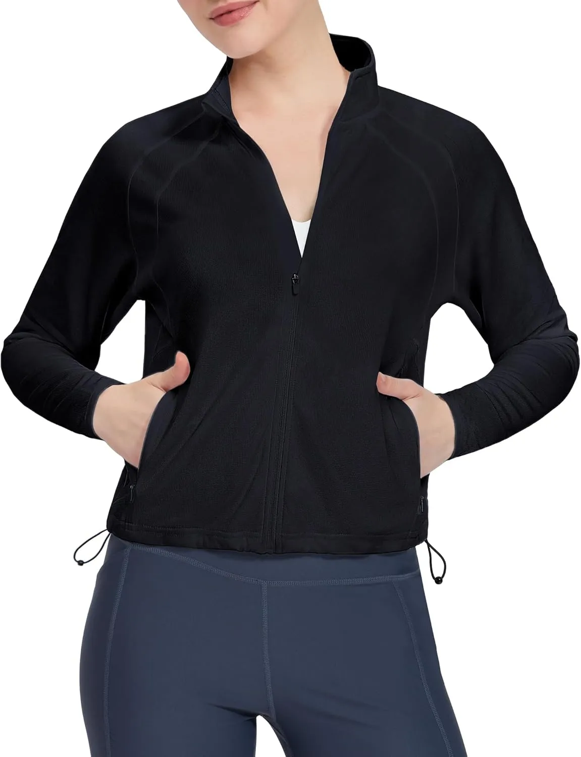 MIER Womens Athletic Jackets Light Weight Cropped Zip Up Workout Running Jacket UPF 50  Full Zip UV Shirts with Pockets