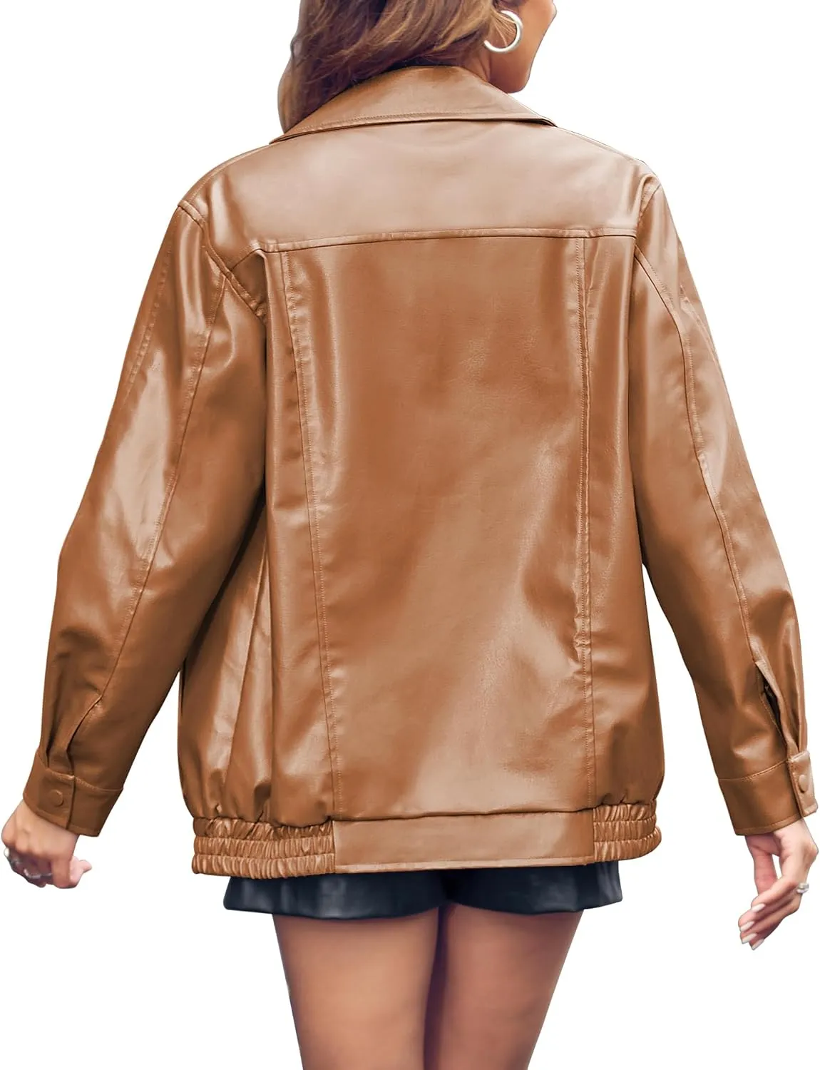 Miladusa Womens Oversized Leather Jackets Faux Casual Zip Up Trendy Bomber Motorcycle Jacket with Pockets S-XL