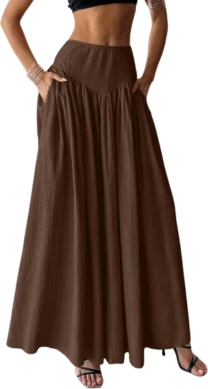 Milumia Women's Pleated Flowy Long Skirts High Waist Maxi Skirt with Pocket