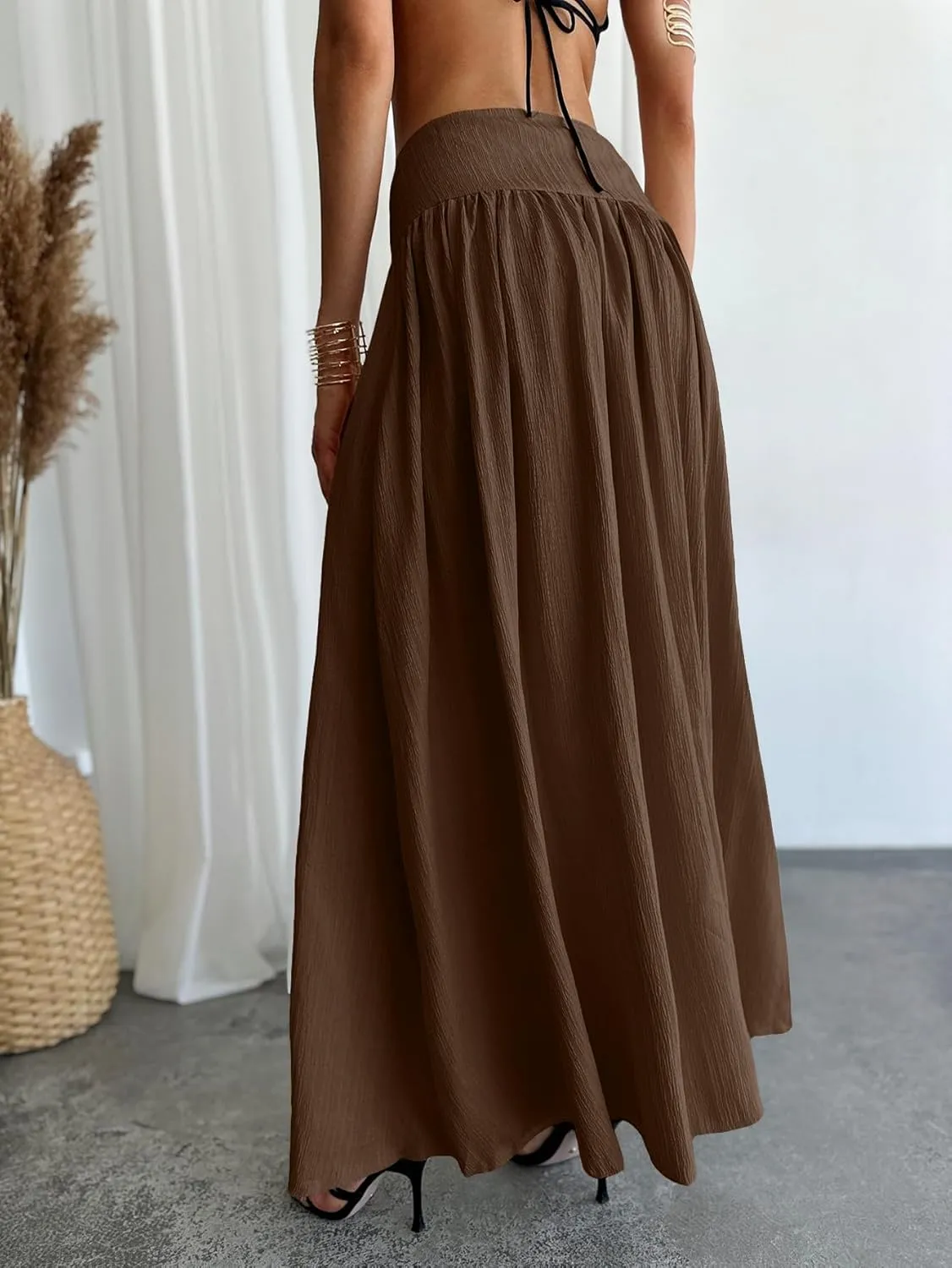 Milumia Women's Pleated Flowy Long Skirts High Waist Maxi Skirt with Pocket