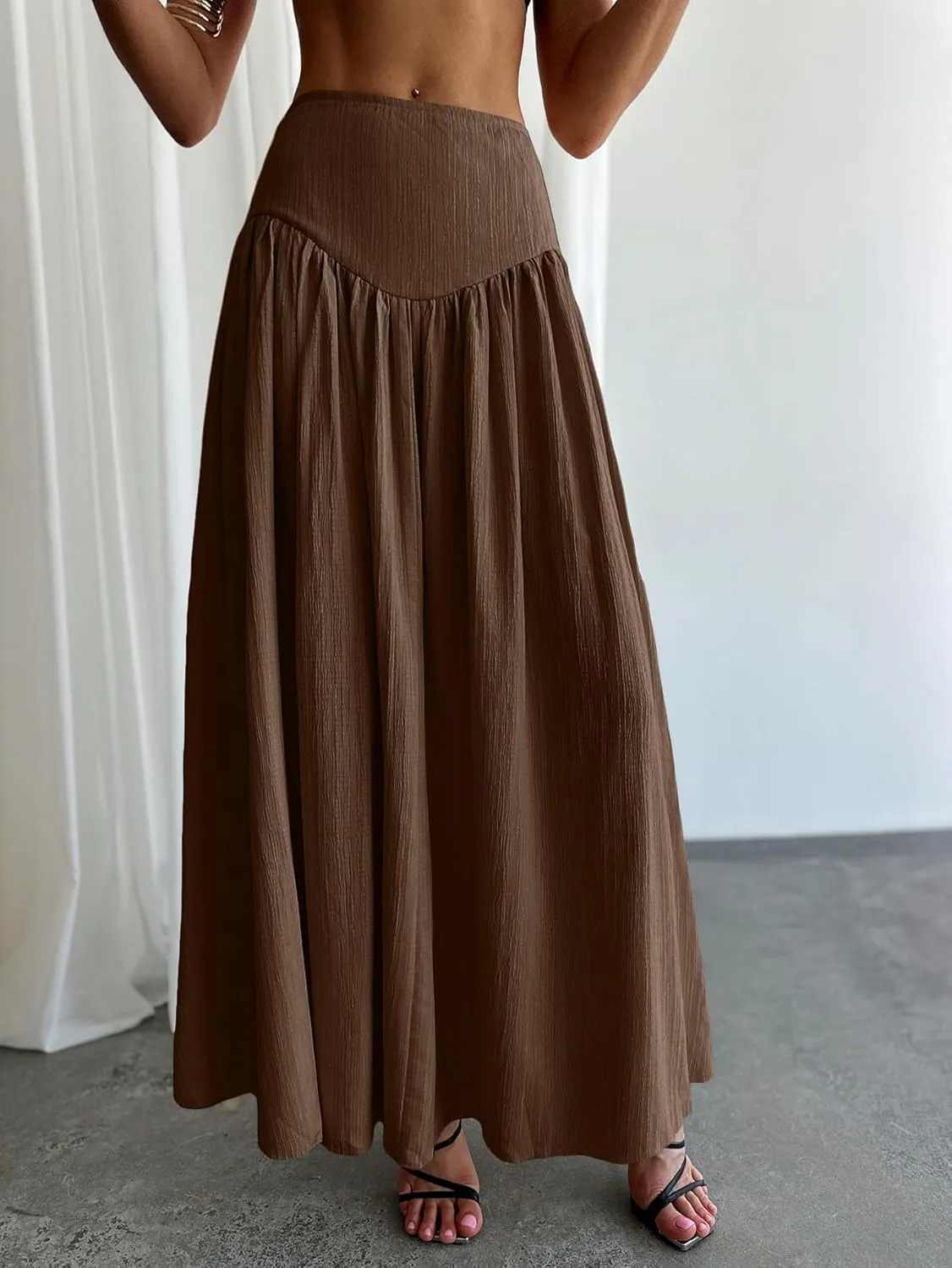 Milumia Women's Pleated Flowy Long Skirts High Waist Maxi Skirt with Pocket