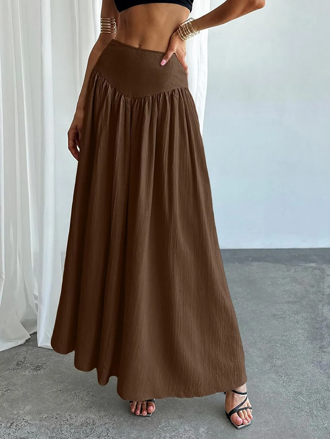 Milumia Women's Pleated Flowy Long Skirts High Waist Maxi Skirt with Pocket
