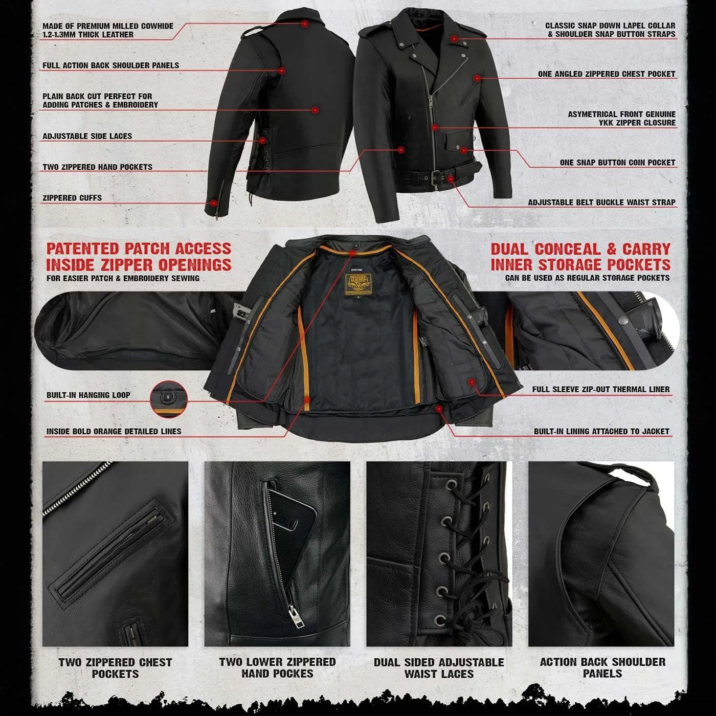 Milwaukee Leather LKM1781 Men's The Legend Classic Black Premium Leather Motorcycle Jacket w/Quilted Liner