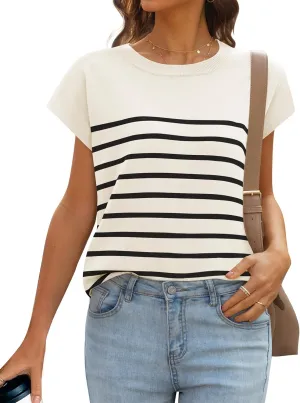 MIROL Women's Cap Sleeve Striped Tops 2025 Batwing Short Sleeve Summer Crewneck Tee Knit Casual Loose Shirts