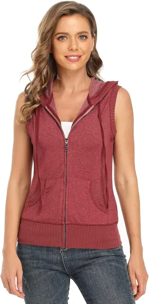 MISS MOLY Women's Sleeveless Hoodies Sweatshirt Basic Solid Zip Up Vest Hoodie