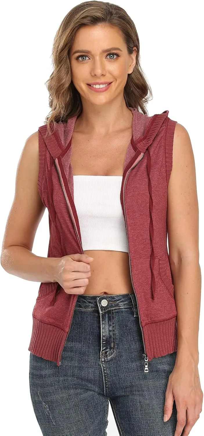 MISS MOLY Women's Sleeveless Hoodies Sweatshirt Basic Solid Zip Up Vest Hoodie