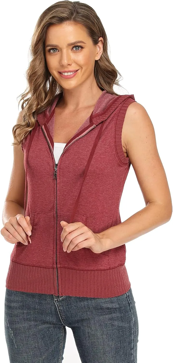 MISS MOLY Women's Sleeveless Hoodies Sweatshirt Basic Solid Zip Up Vest Hoodie