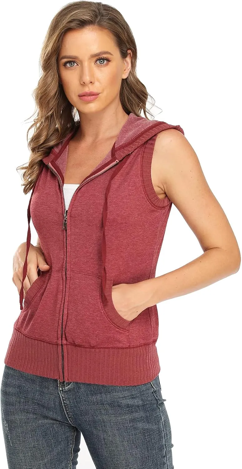 MISS MOLY Women's Sleeveless Hoodies Sweatshirt Basic Solid Zip Up Vest Hoodie