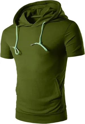 Mmoneyake Men's Short Sleeve Hoodies Lightweight Pullover Sweatshirts Gym Workout Athletic Shirt Solid Hoodies with Pockets