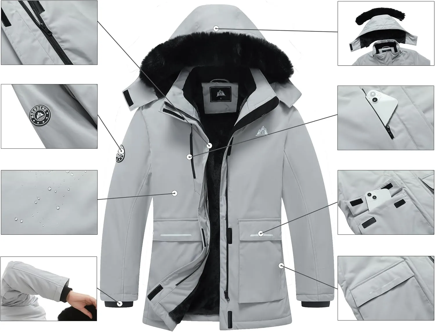 MOERDENG Women's Waterproof Winter Snow Coat Windproof Ski Jacket Hooded Snowboarding Jackets