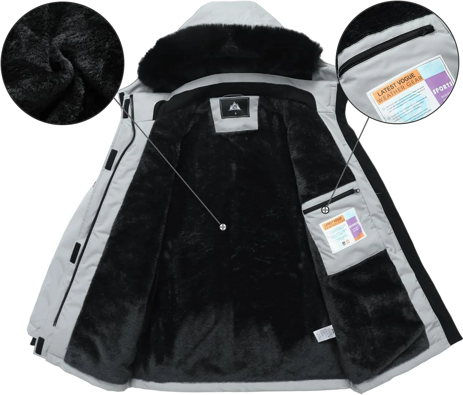 MOERDENG Women's Waterproof Winter Snow Coat Windproof Ski Jacket Hooded Snowboarding Jackets