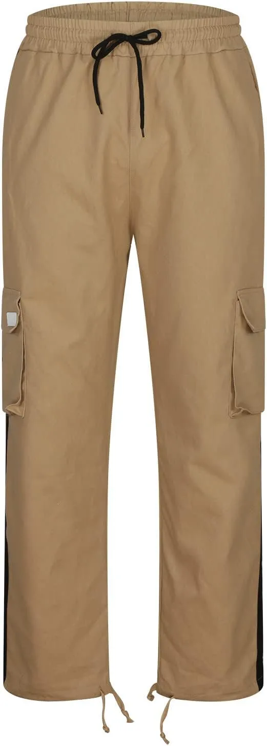 Muscularfit Men Linen Pants Causal Cotton Drawstring Stretch Waist Cargo Pants Big and Tall Utility Sweatpants Loose Trousers