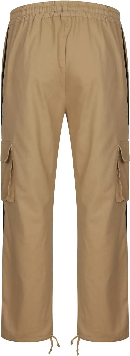 Muscularfit Men Linen Pants Causal Cotton Drawstring Stretch Waist Cargo Pants Big and Tall Utility Sweatpants Loose Trousers