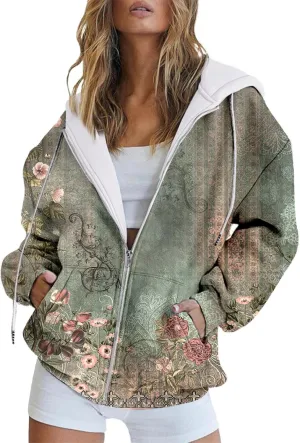 Muyise Womens Full Zip Up Hoodies Long Sleeve Oversized Y2K Coat Trendy Fall Outfits Casual Drawstring Jackets with Pockets