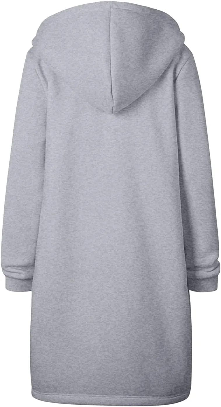 Muyise Women's Zip Up Long Hoodie Jacket Lightweight Tunic Sweatshirt Winter Warm Long Sleeve Hooded Outerwear with Pockets