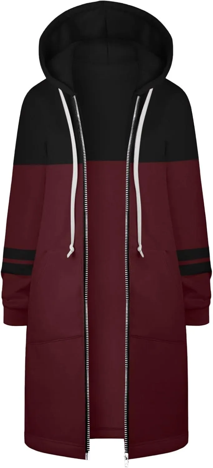Muyise Women's Zip Up Long Hoodie Jacket Lightweight Tunic Sweatshirt Winter Warm Long Sleeve Hooded Outerwear with Pockets