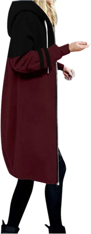 Muyise Women's Zip Up Long Hoodie Jacket Lightweight Tunic Sweatshirt Winter Warm Long Sleeve Hooded Outerwear with Pockets