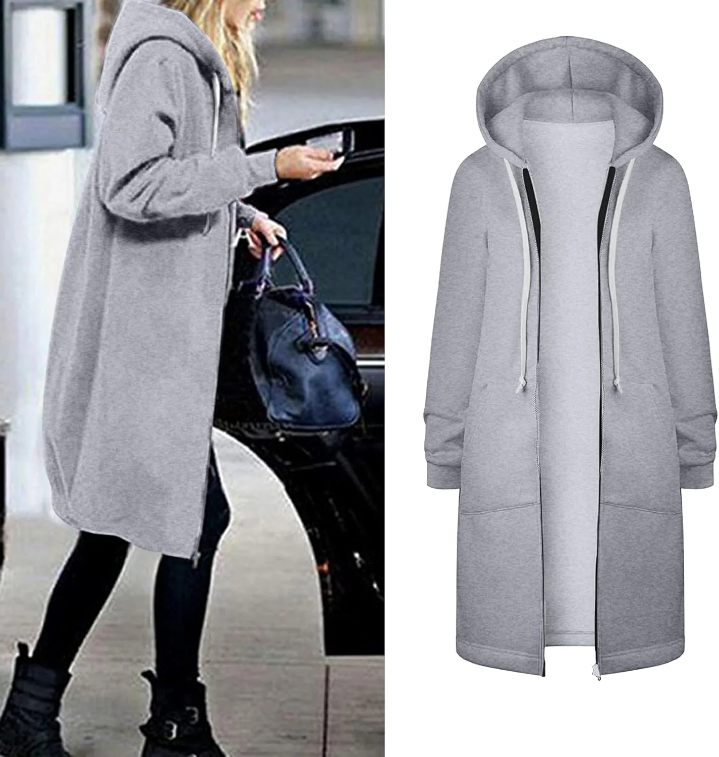 Muyise Women's Zip Up Long Hoodie Jacket Lightweight Tunic Sweatshirt Winter Warm Long Sleeve Hooded Outerwear with Pockets