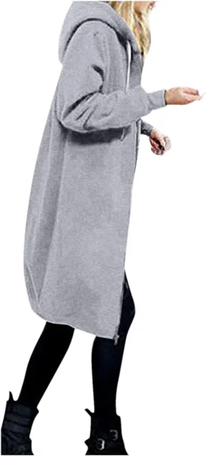 Muyise Women's Zip Up Long Hoodie Jacket Lightweight Tunic Sweatshirt Winter Warm Long Sleeve Hooded Outerwear with Pockets