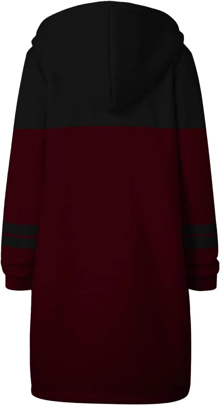 Muyise Women's Zip Up Long Hoodie Jacket Lightweight Tunic Sweatshirt Winter Warm Long Sleeve Hooded Outerwear with Pockets