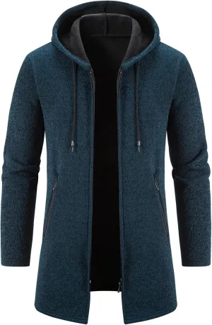 Mylldey Men's Long Cardigan Hoodies Full-zip Fleece Lined Sweaters Knit Regular Fit Casual Sweater Hooded Coat wiht Pocket