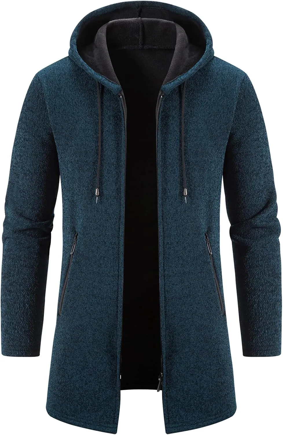 Mylldey Men's Long Cardigan Hoodies Full-zip Fleece Lined Sweaters Knit Regular Fit Casual Sweater Hooded Coat wiht Pocket