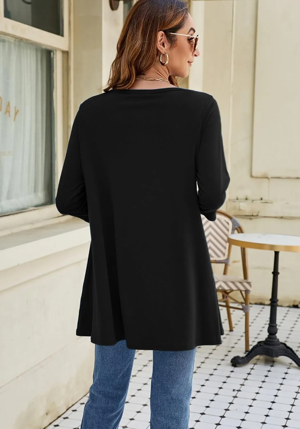 Naggoo Women's 3/4 Sleeve Crew Neck Swing Flare Loose Fit Casual Tunic Tops Tee Shirts M-3XL