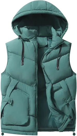 NATHGAM Men's Hooded Puffer Vest Zip Up Lightweight Quilted Gilet Sleeveless Down Jacket Winter Warm Cotton Padded Waistcoat