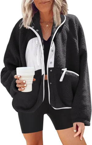 Nirovien Womens Fuzzy Fleece Jacket Button Down Sherpa Coats Casual Winter Warm Outwear with Pockets