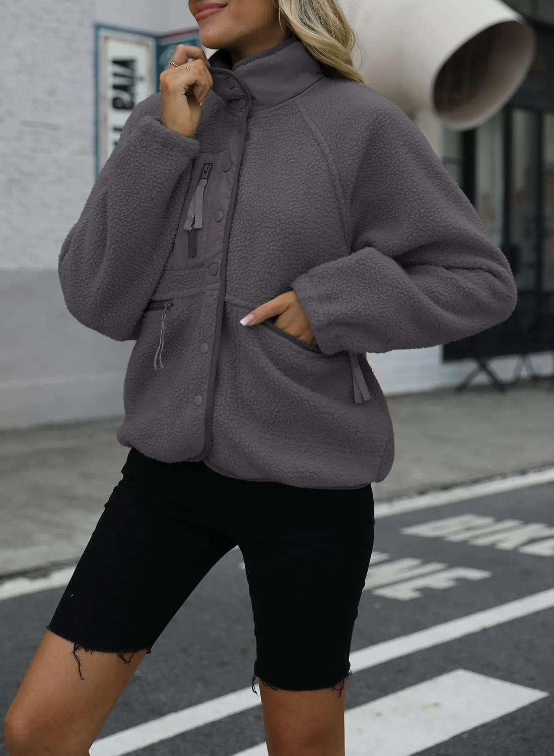 Nirovien Womens Fuzzy Fleece Jacket Button Down Sherpa Coats Casual Winter Warm Outwear with Pockets