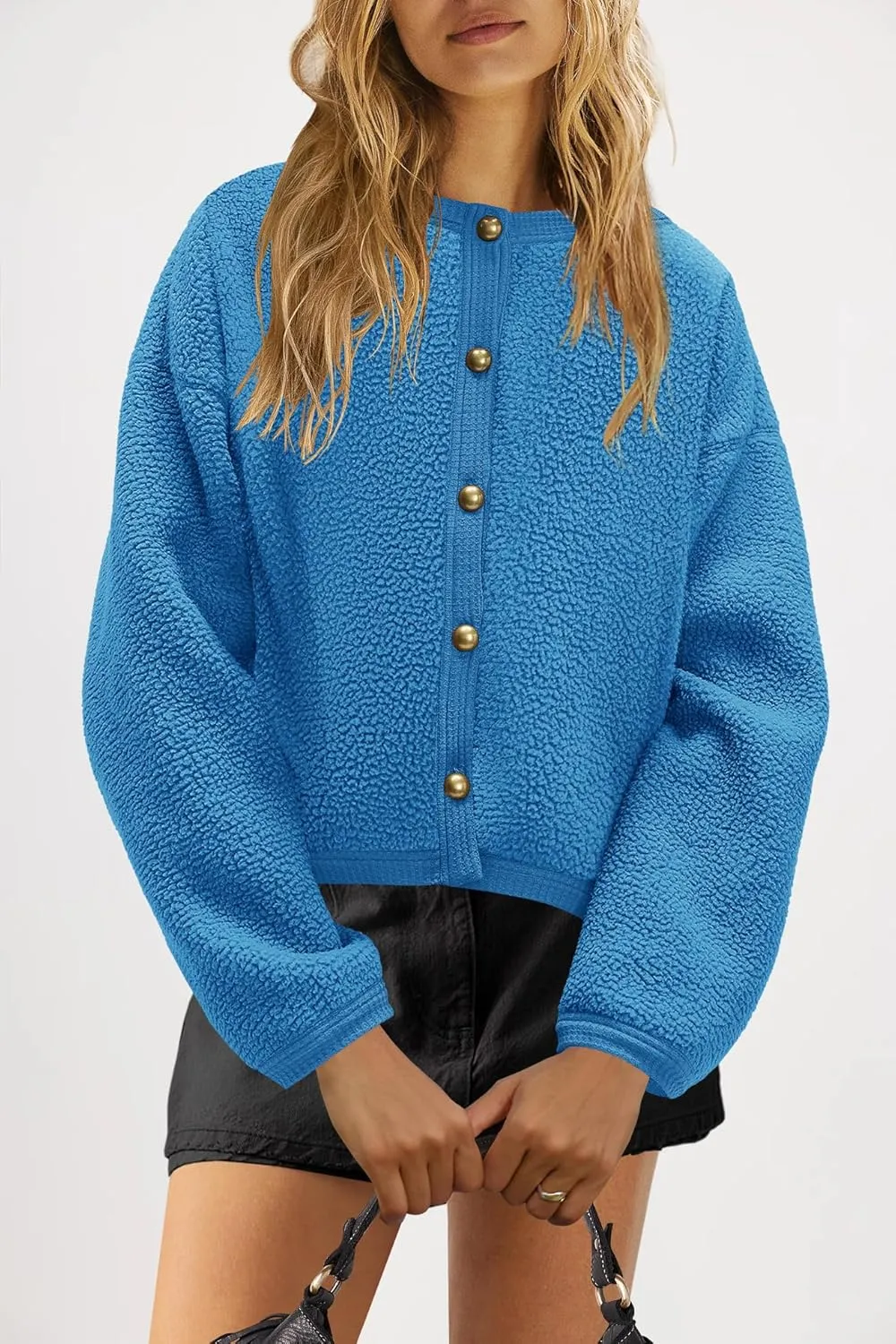 Nirovien Womens Oversized Sherpa Jacket Button Down Fleece Coat Casual Loose Fuzzy Outwear with Pockets