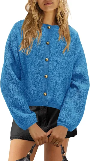 Nirovien Womens Oversized Sherpa Jacket Button Down Fleece Coat Casual Loose Fuzzy Outwear with Pockets