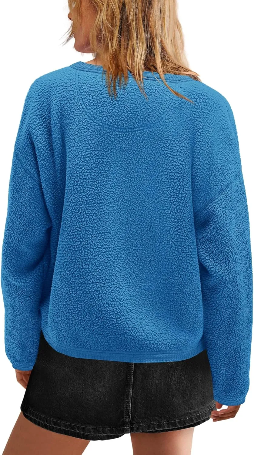 Nirovien Womens Oversized Sherpa Jacket Button Down Fleece Coat Casual Loose Fuzzy Outwear with Pockets