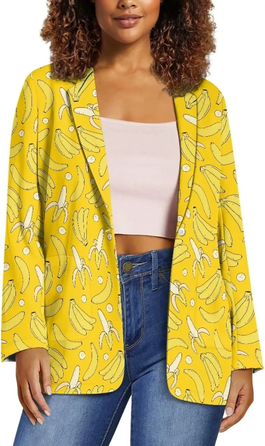 Novelty Women's Casual Blazers Long Sleeve Open Front Button Work Offic Blazer Jackets with Pockets