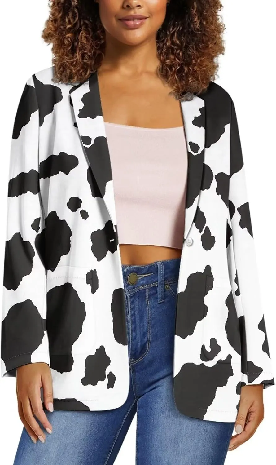 Novelty Women's Casual Blazers Long Sleeve Open Front Button Work Offic Blazer Jackets with Pockets