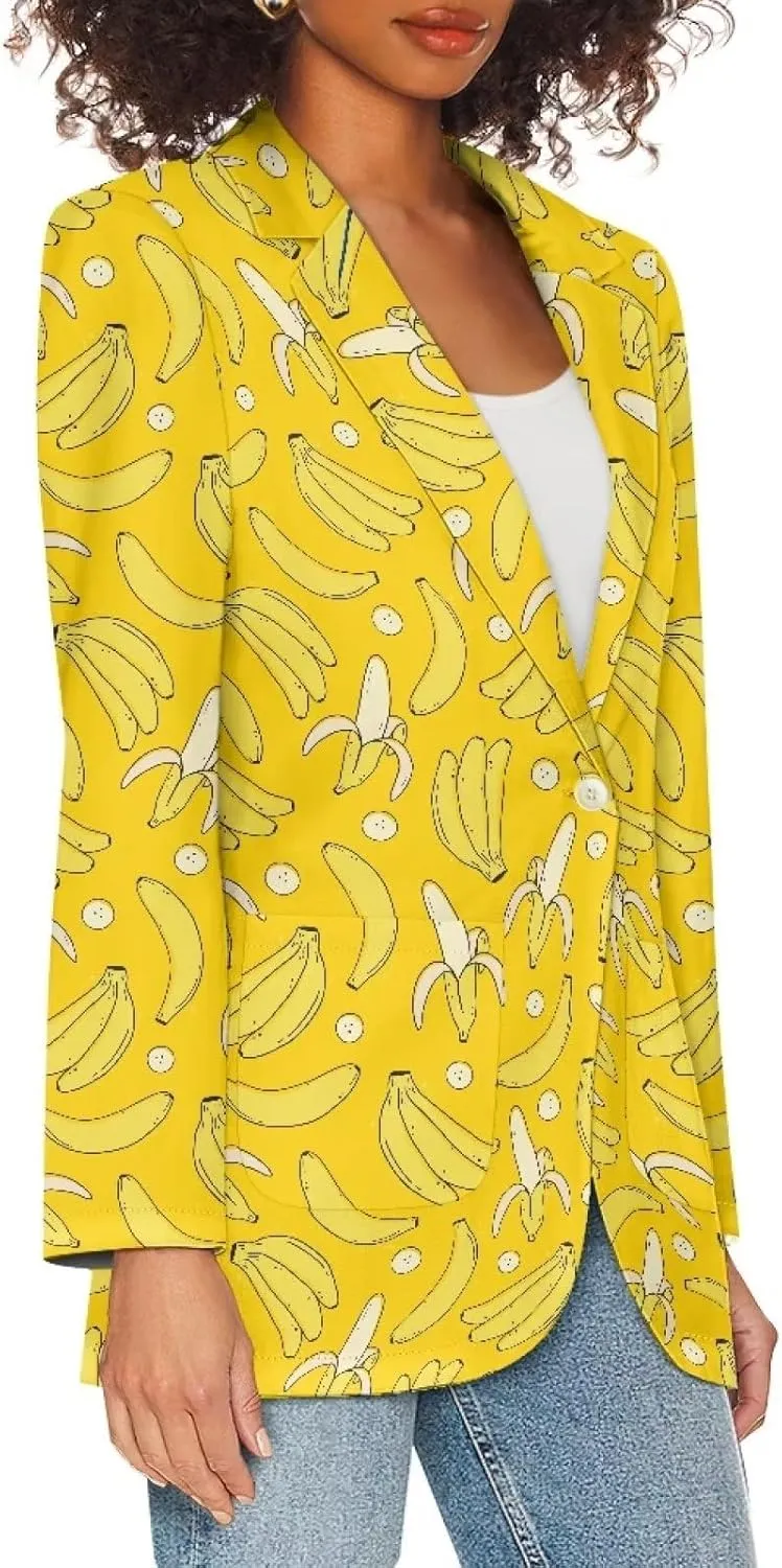 Novelty Women's Casual Blazers Long Sleeve Open Front Button Work Offic Blazer Jackets with Pockets