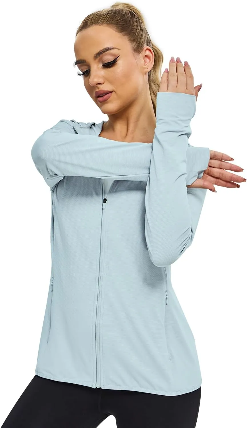 NSANGU Women's UPF 50  Sun Protection Outdoor Lightweight Full Zip Hoodie Jacket Long Sleeve Fishing Hiking Performance Shirt
