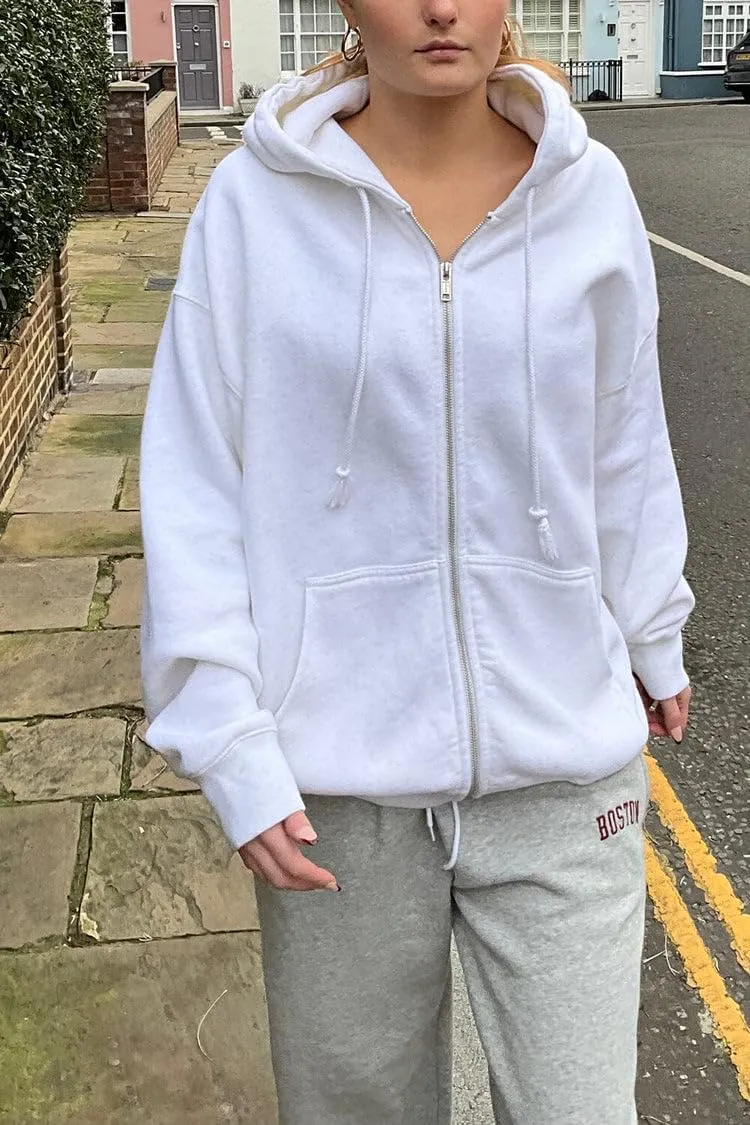 NUFIWI Women's Oversized Zip Up Hoodie Loose Long Sleeve Hooded Sweatshirt with Pockets Casual Jacket Preppy Streetwear