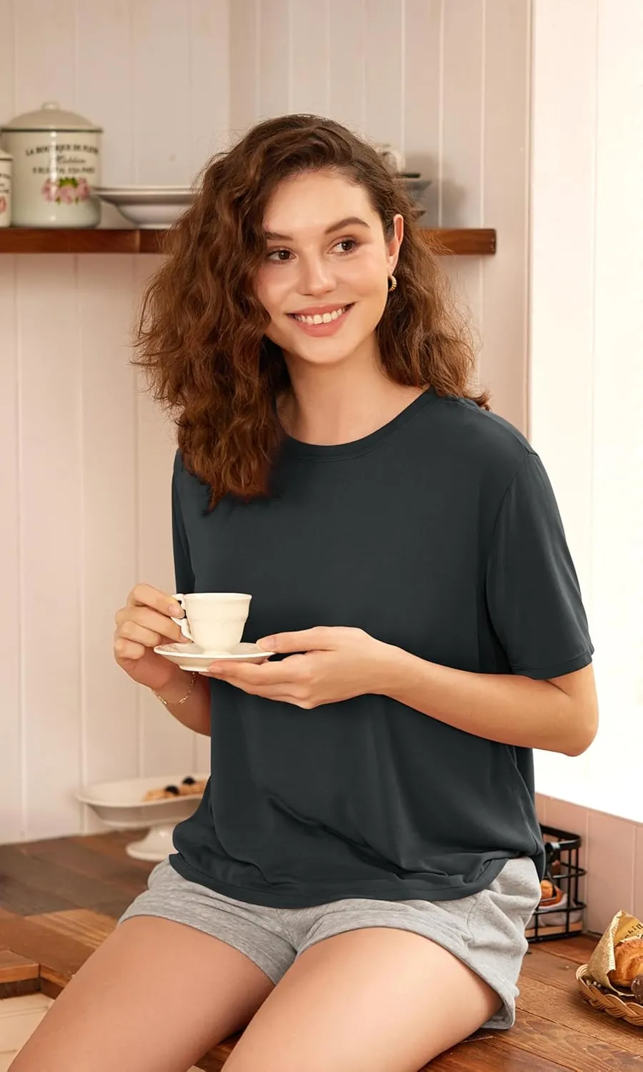 ODODOS Modal Soft Short Sleeve Shirts for Women Crew Neck Yoga Tee Casual Workout Tops