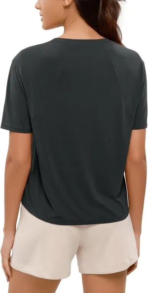 ODODOS Modal Soft Short Sleeve Shirts for Women Crew Neck Yoga Tee Casual Workout Tops