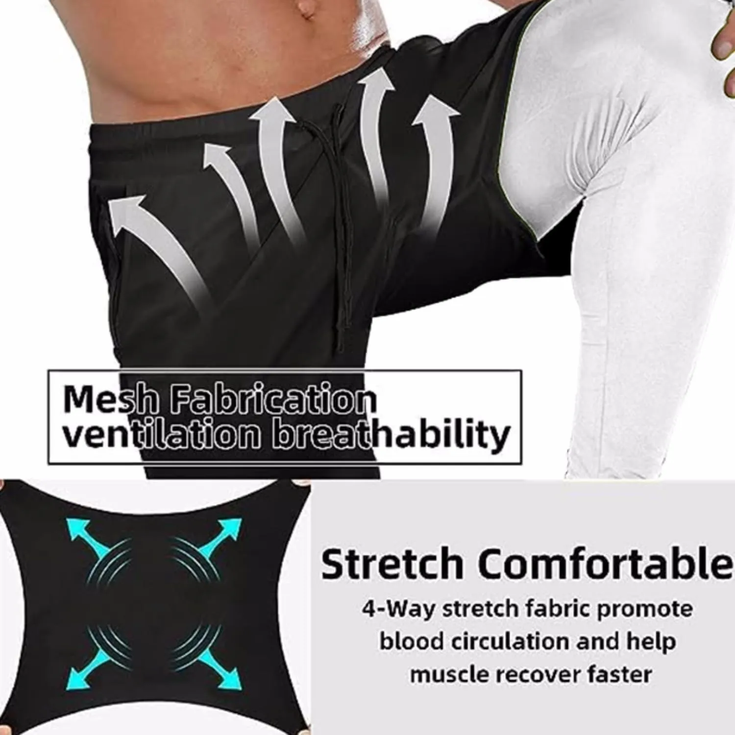 OEBLD Mens 2 in 1 Athletic Running Pants Quick Dry Gym Workout Shorts for Men Compression Pants with Pockets
