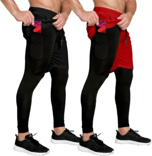 OEBLD Mens 2 in 1 Athletic Running Pants Quick Dry Gym Workout Shorts for Men Compression Pants with Pockets