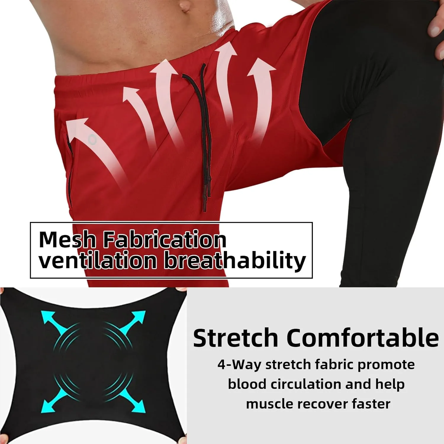 OEBLD Mens 2 in 1 Athletic Running Pants Quick Dry Gym Workout Shorts for Men Compression Pants with Pockets