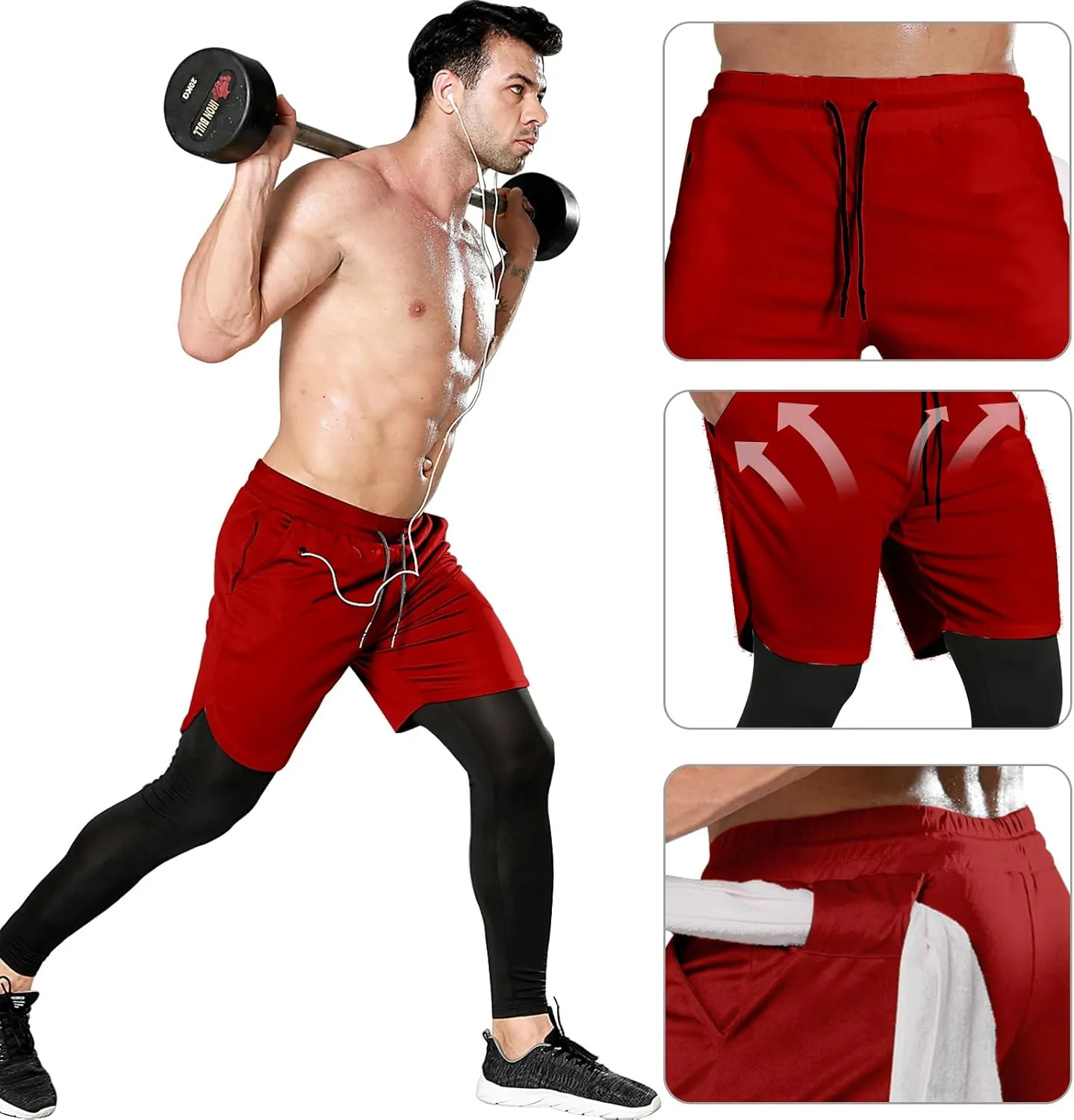 OEBLD Mens 2 in 1 Athletic Running Pants Quick Dry Gym Workout Shorts for Men Compression Pants with Pockets
