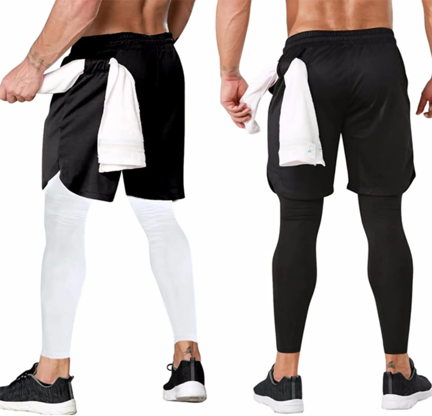 OEBLD Mens 2 in 1 Athletic Running Pants Quick Dry Gym Workout Shorts for Men Compression Pants with Pockets