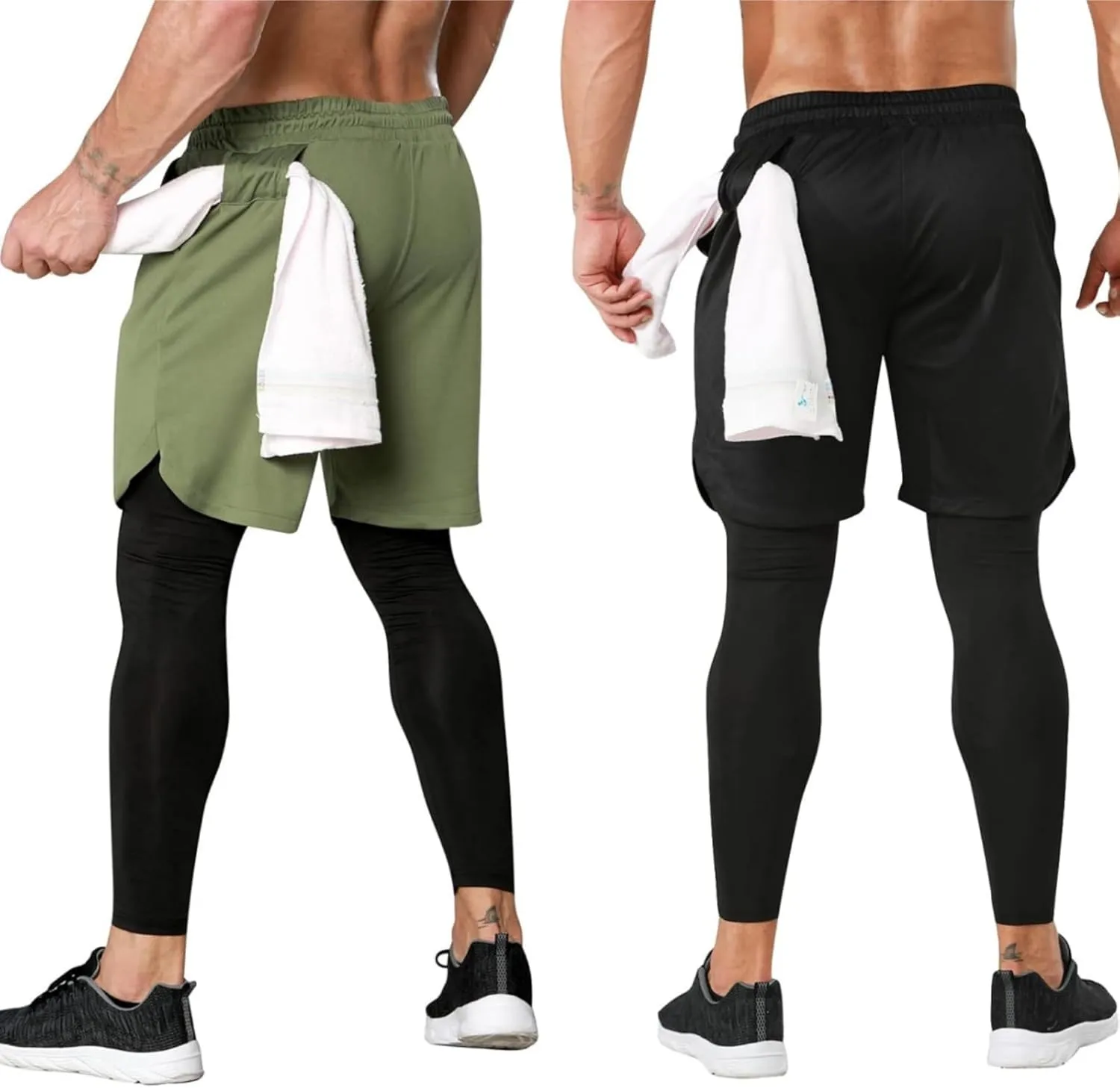 OEBLD Mens 2 in 1 Athletic Running Pants Quick Dry Gym Workout Shorts for Men Compression Pants with Pockets
